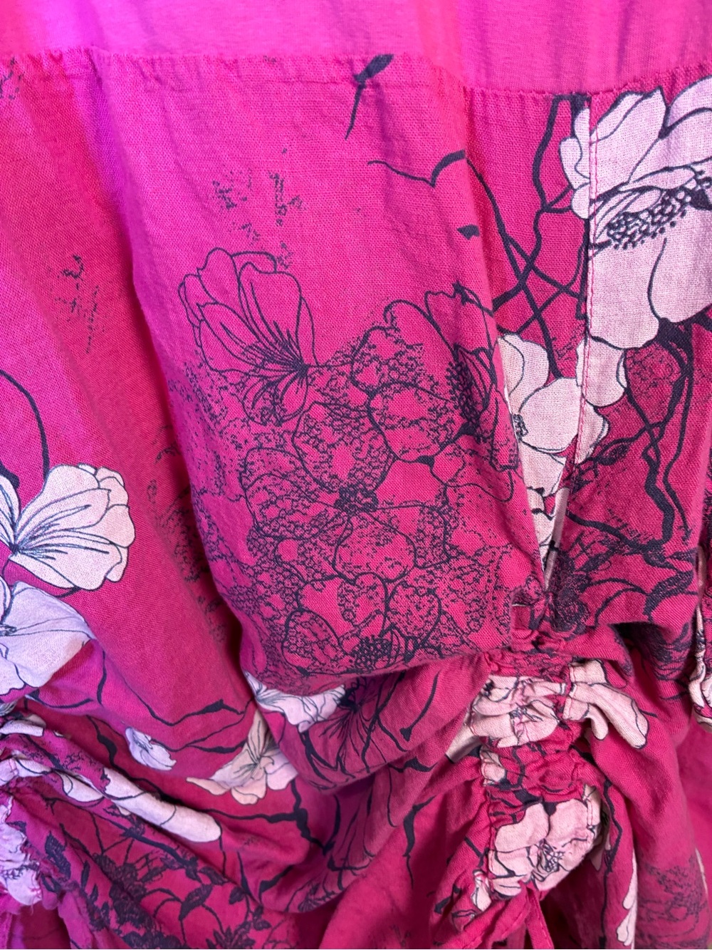 TG.U Made in Italy Linen Viscose Combo Drawstring Detail Floral Dress - Picture 9 of 12